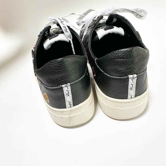 CATE PINS Karl Lagerfeld Paris Black Leather Sneakers Women’s Size 7 Cat Hearts - Picture 8 of 9